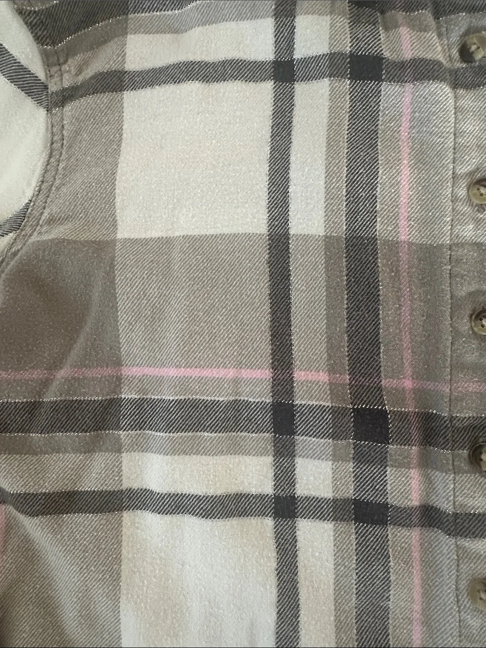 Justice Gray and White Plaid Button-Down Shirt with Pink Stripe